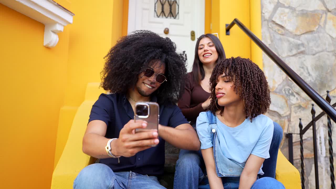 Friends posing on stairs