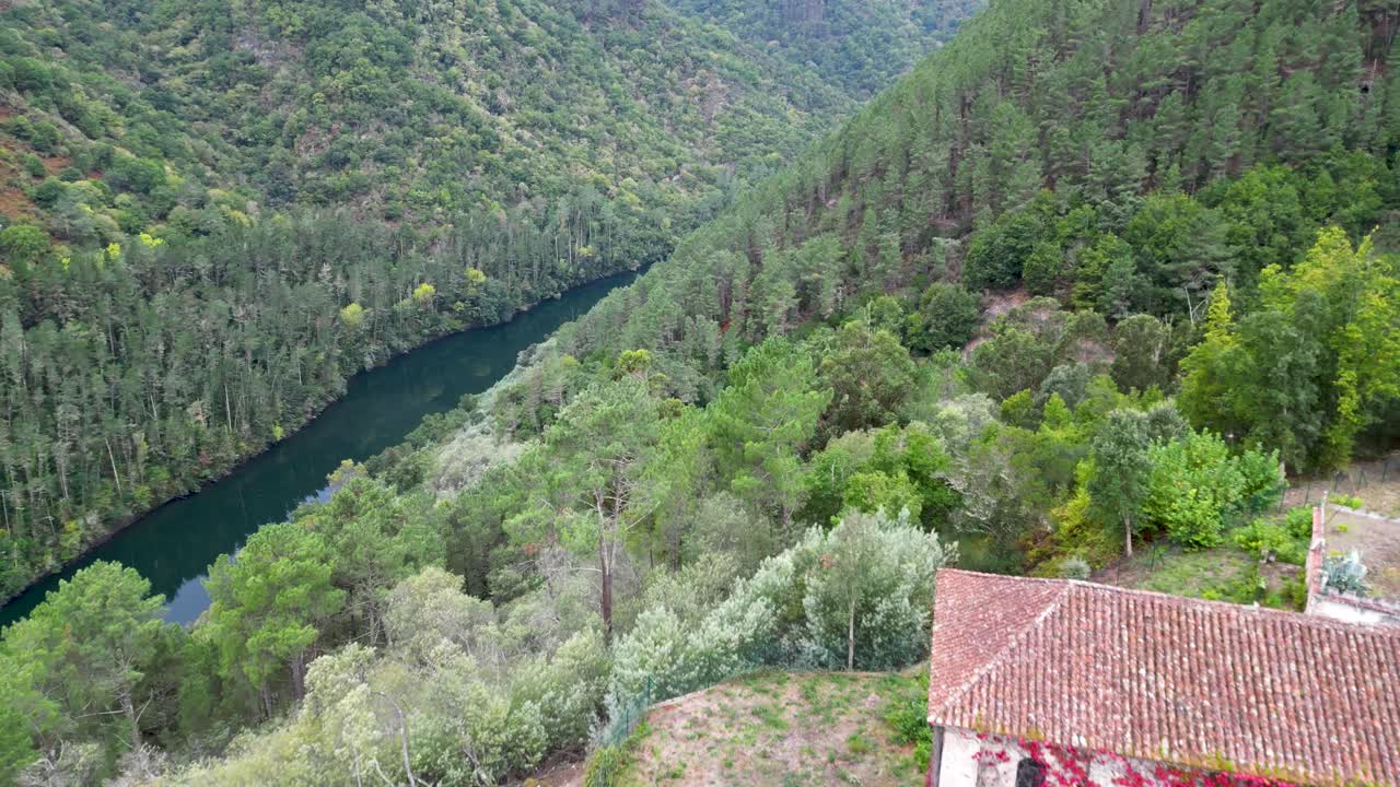 Historic church overlooking sil river canyon, pant&oacute;n ribeira sacra, lugo spain
