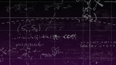 animación de dibujos matemáticos y fórmulas sobre luces sobre un fondo oscuro