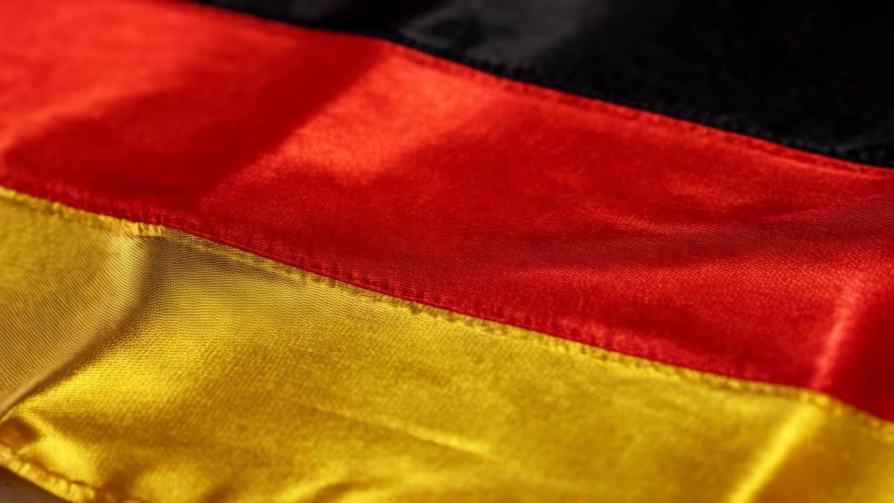 Bandiera tricolore sventolante che mostra una lucentezza satinata e una cucitura in studio, con riflessi cangianti