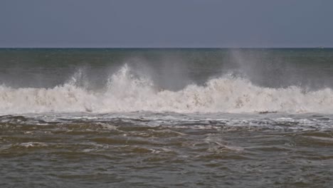waves are rolling in ocean with sky at marina beach, triplicane, chennai, tamil nadu, india. day time, stable shot, 4k.