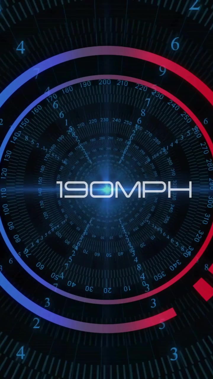 Animation of speedometer over data processing on black background