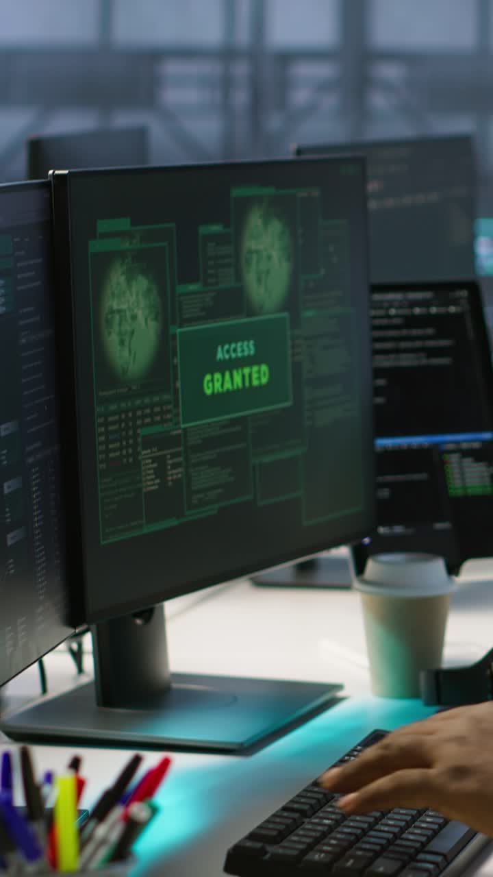 Vertical video Team of IT experts receives access granted while reconfiguring server hub