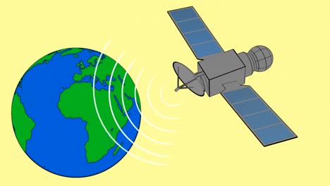 communication satellite with spinning earth yellow (4k)