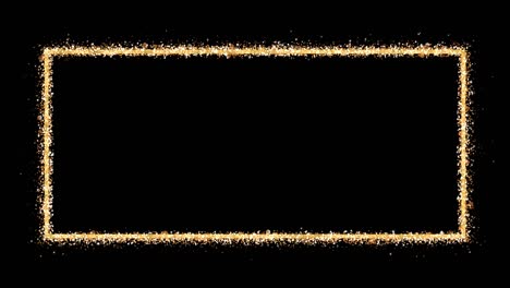 golden frame. an empty rectangle emits shiny particles of glitter on a black background. element for celebratory composition. looping 3d animation