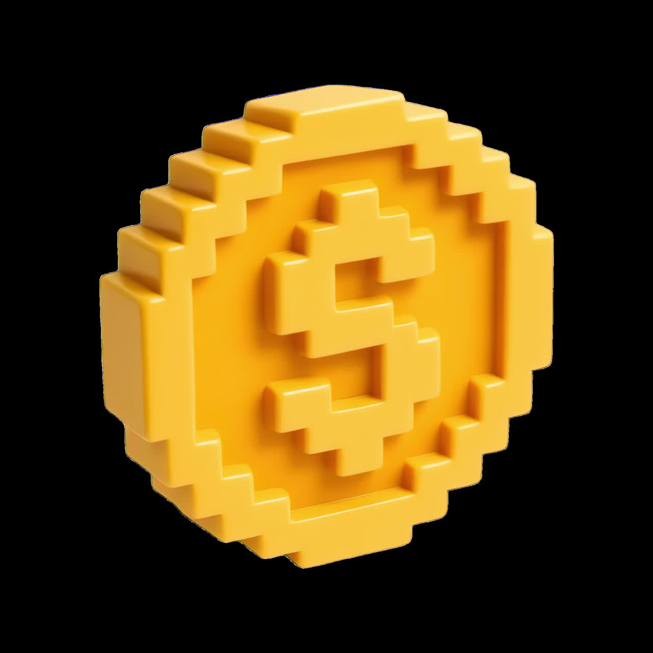 Pixelated coin animation isolated asset, transparent 4K video, alpha channel, ProRes 4444