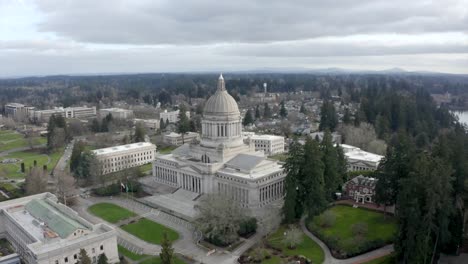 drone circling state capital building. pnw olympia washington