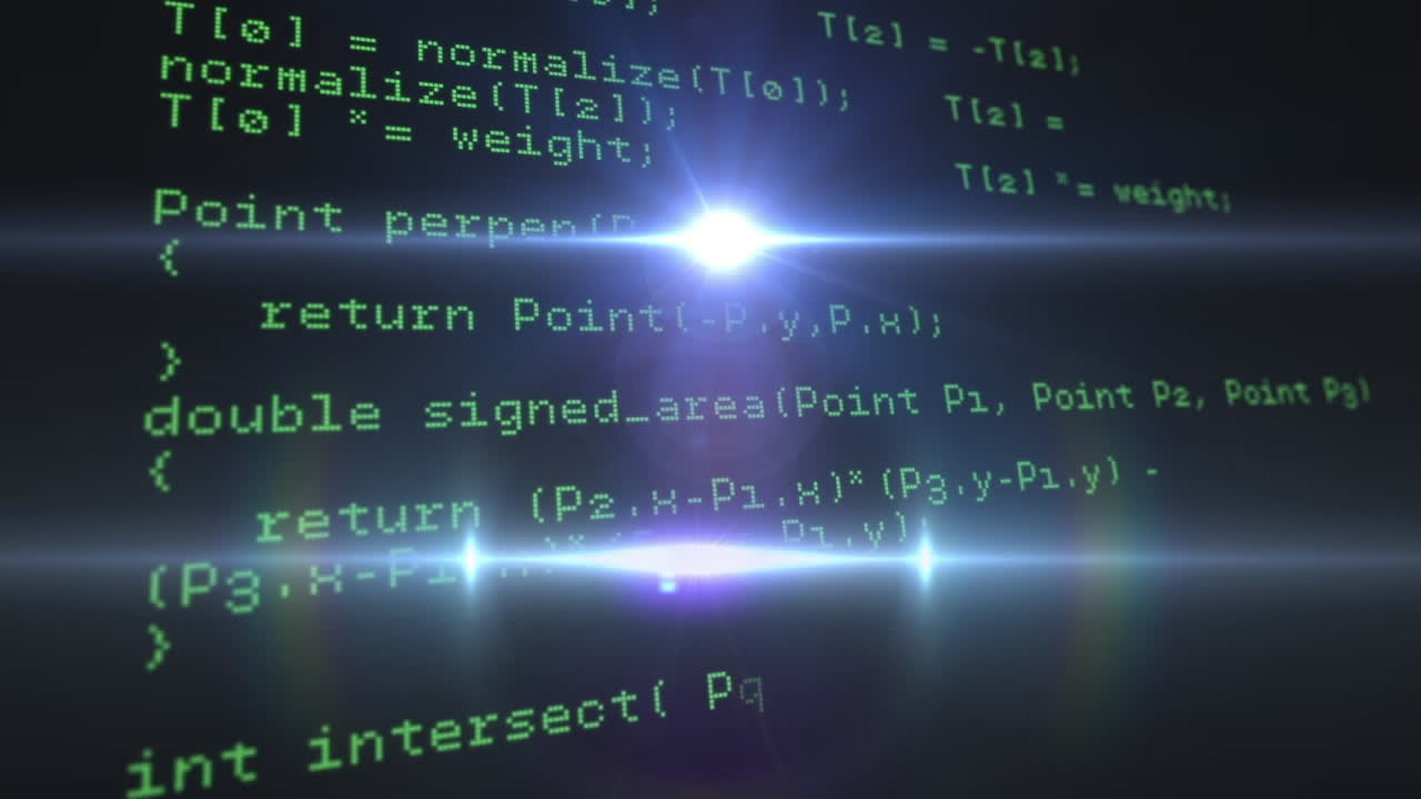 검은색 배경에 반이는 불빛을 통해 데이터 처리의 애니메이션.