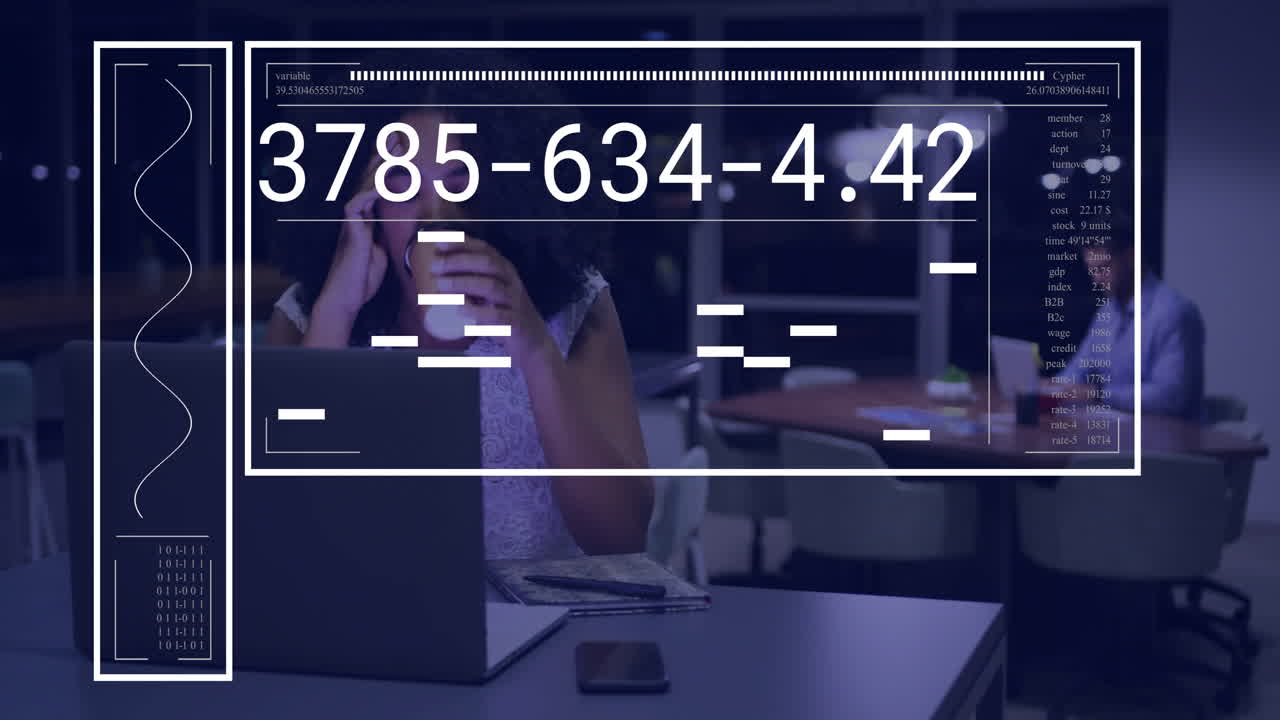 animación del procesamiento de datos financieros sobre diversas personas de negocios en la oficina