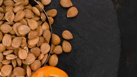 portion of shelled apricot kernels on a rotating plate (seamless loopable)