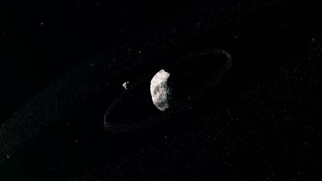 large asteroid rotating with rocks and stone small size in the orbit