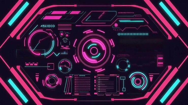 Animated Futuristic HUD Interface with Neon Pink and Blue Digital Elements