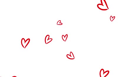 Hand-drawn-red-heart-outlines-floating-up-on-white-background