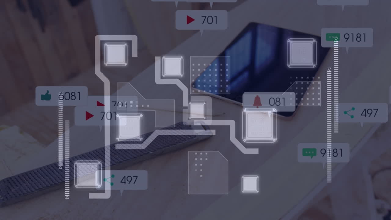 animación de iconos de las redes sociales en la tableta