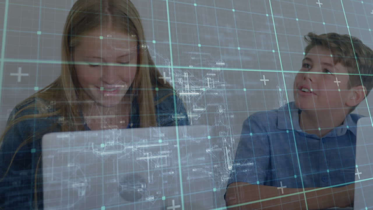 Animation of data processing over group of students using computers