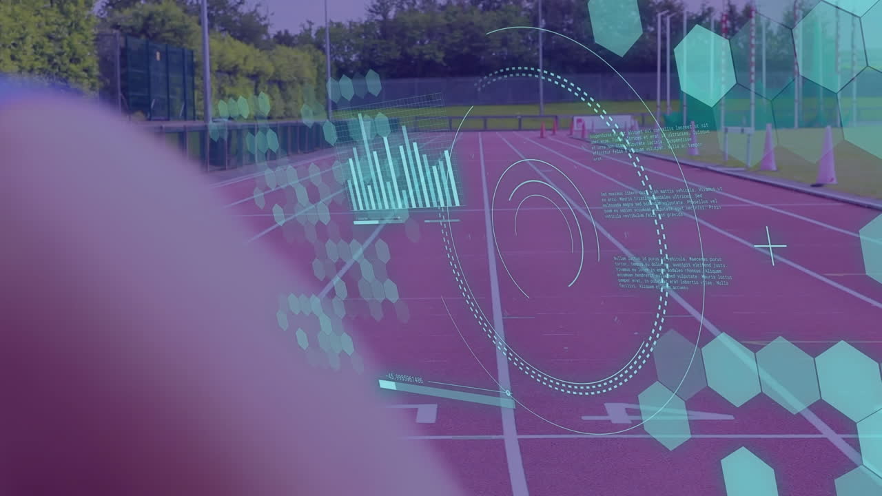 animación de escaneo de alcance y procesamiento de datos sobre mujeres caucásicas corriendo