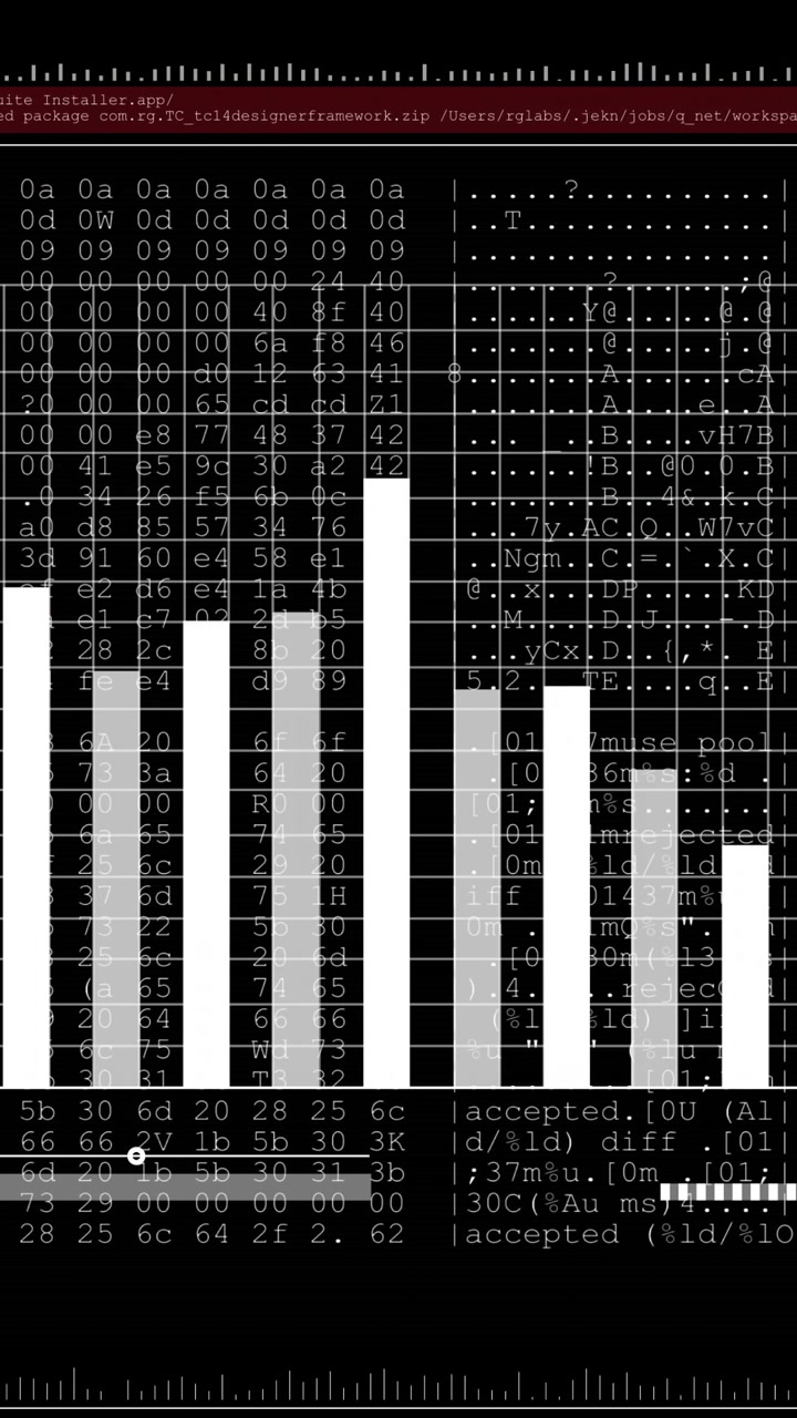 Animation of white graph over data processing on black background