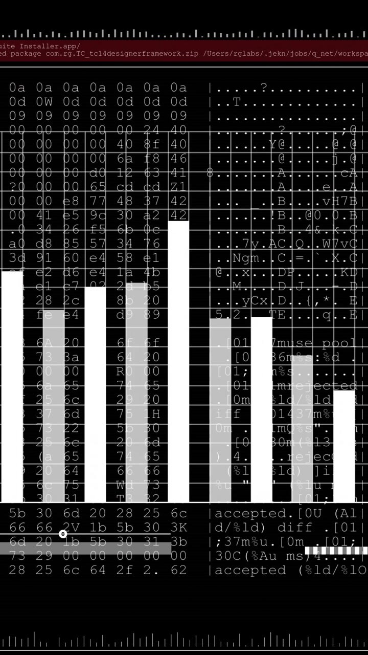 Animation of white graph over data processing on black background