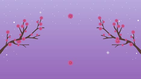 animación de mediados de otoño con ramas de árboles y flores rosadas