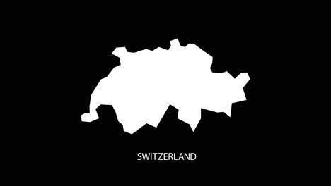 digital revealing and zooming in on switzerland country map alpha video with country name revealing background | switzerland country map and title revealing alpha video for editing template conceptual