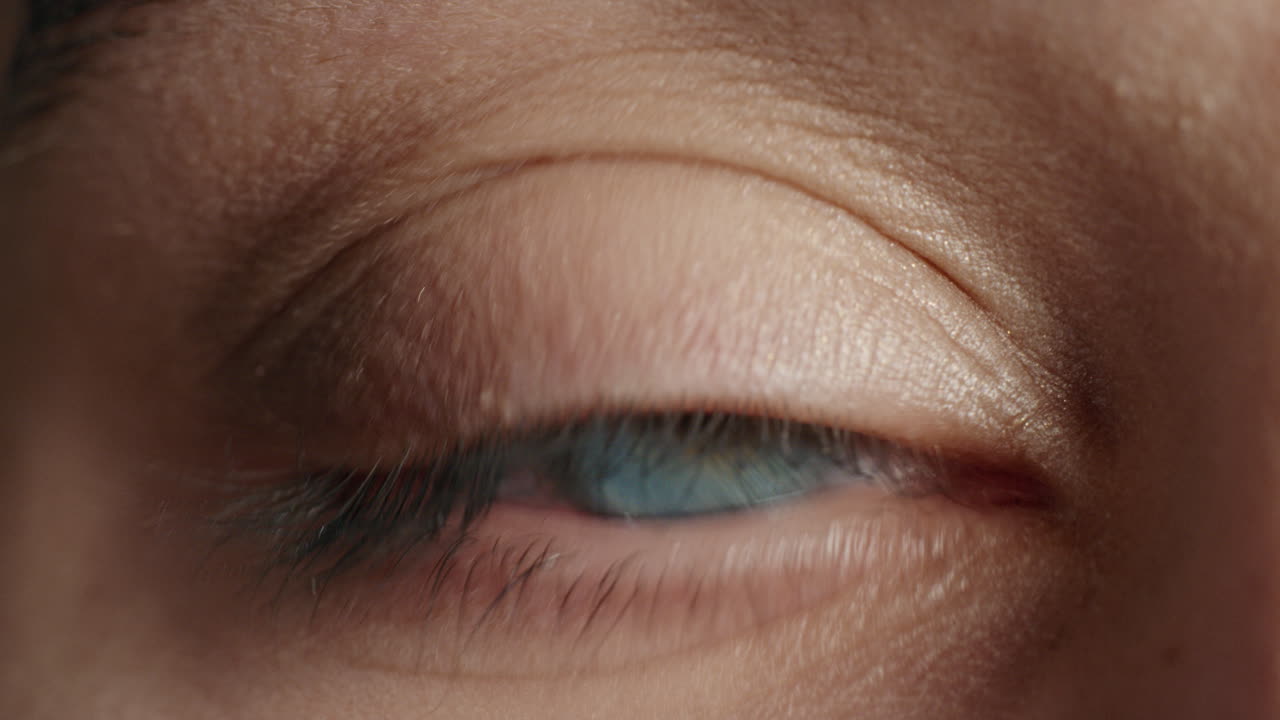 close up beautiful blue eye blinking macro human beauty