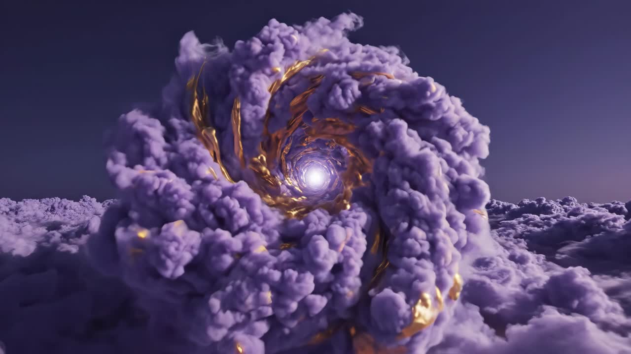 Abstract Vortex Tunnel with Clouds and Gold