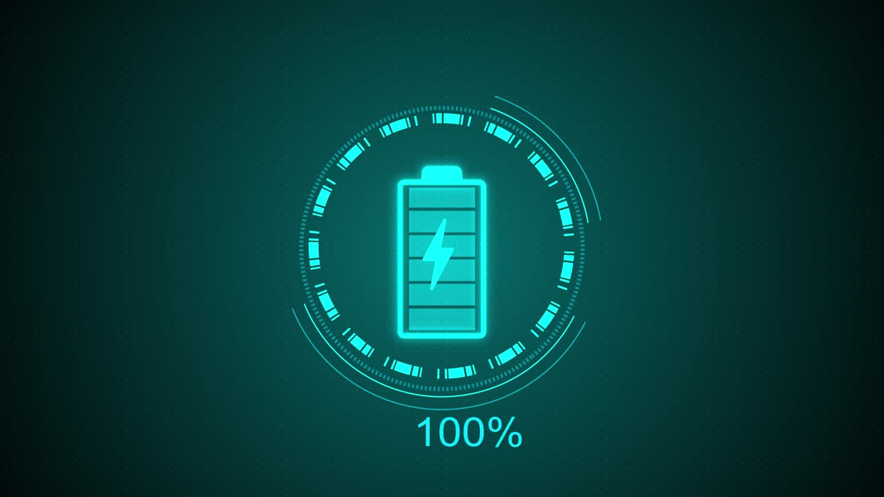 Digital leuchtende Batterie, Schnellladeanzeige, Gitteranimation, Energie- und Stromspeicher