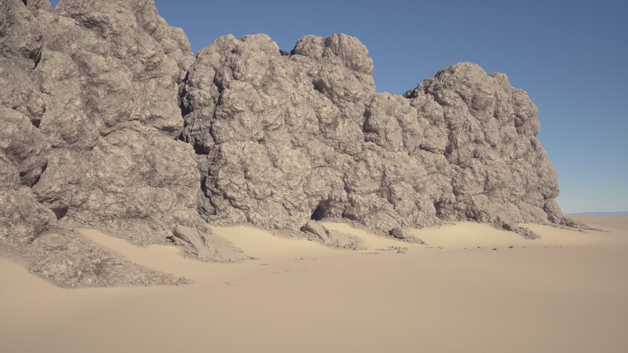 Vast desert landscape featuring towering cliffs and smooth sand dunes