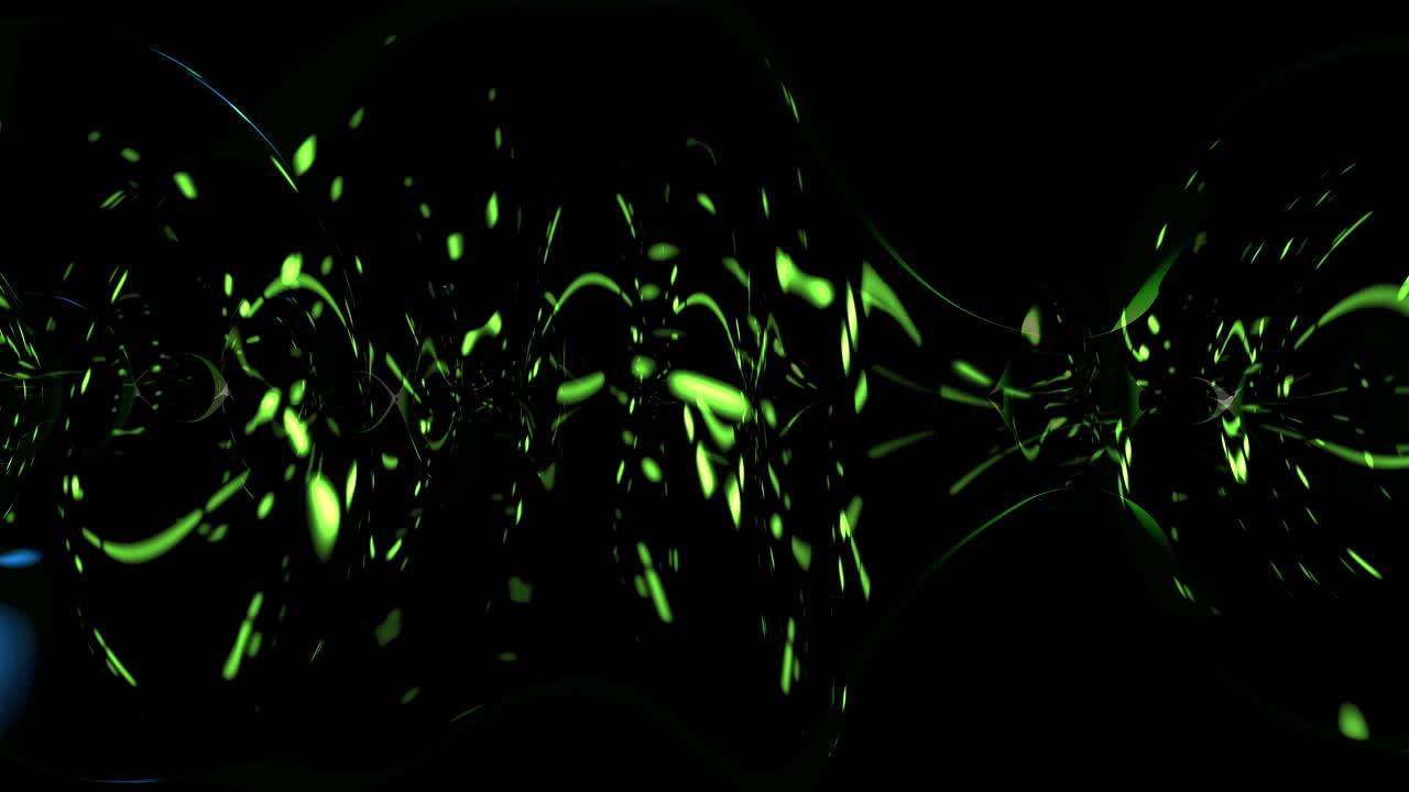 The image is a 3D rendering featuring a luminous green circular object set against a dark background. It embodies a futuristic or abstract aesthetic