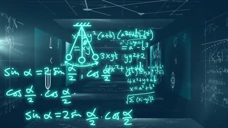 animation of mathematical formulae and scientific data processing over black background