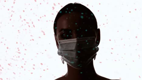 infección respiratoria mujer en máscara con microbios