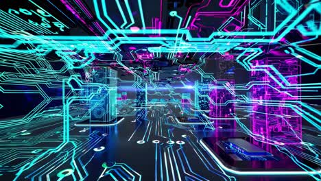 cyberpunk data center interior