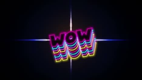 Animation-of-wow-text-over-light-trails-on-black-background