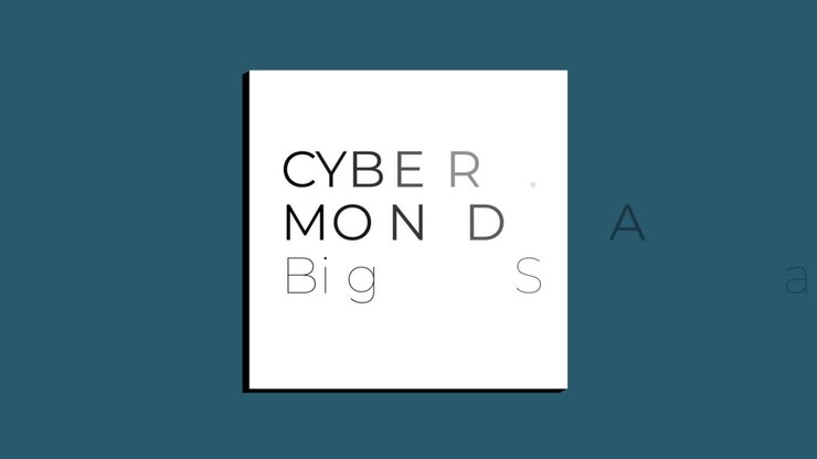 Testo Cyber Monday e Grandi Saldi in cornice su sfumatura moderna blu