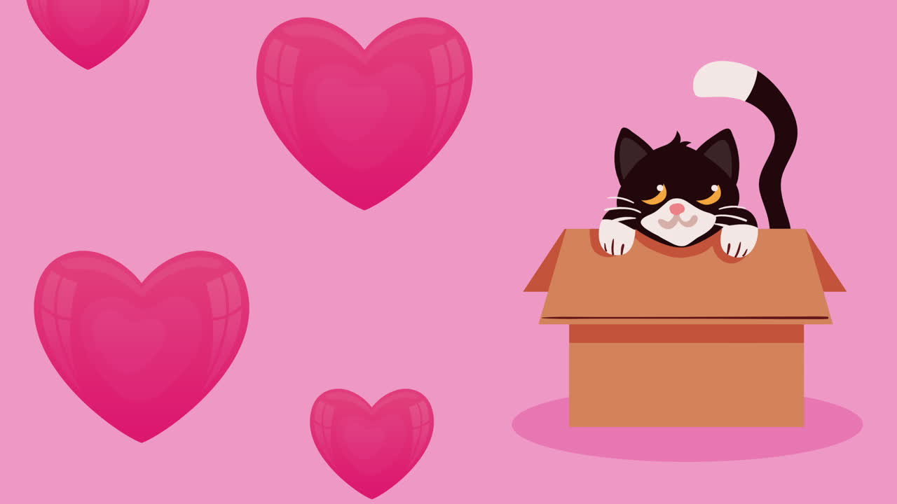 un pequeño gato lindo en una caja de cartón de animación