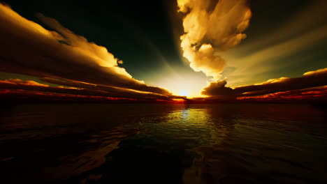 hermosa puesta de sol roja sobre el océano