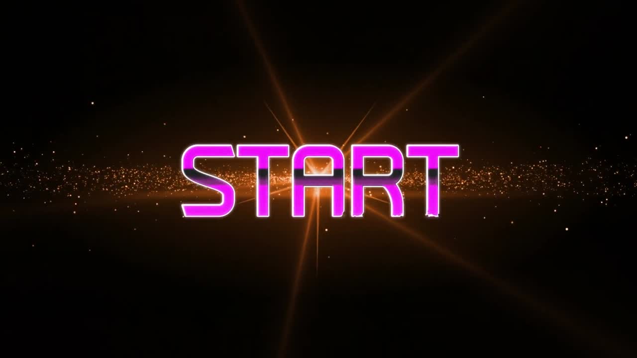 Animation of start text over glowing orange light on black background