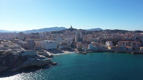 marseille aerial back traveling from catalan beach old port of marseille