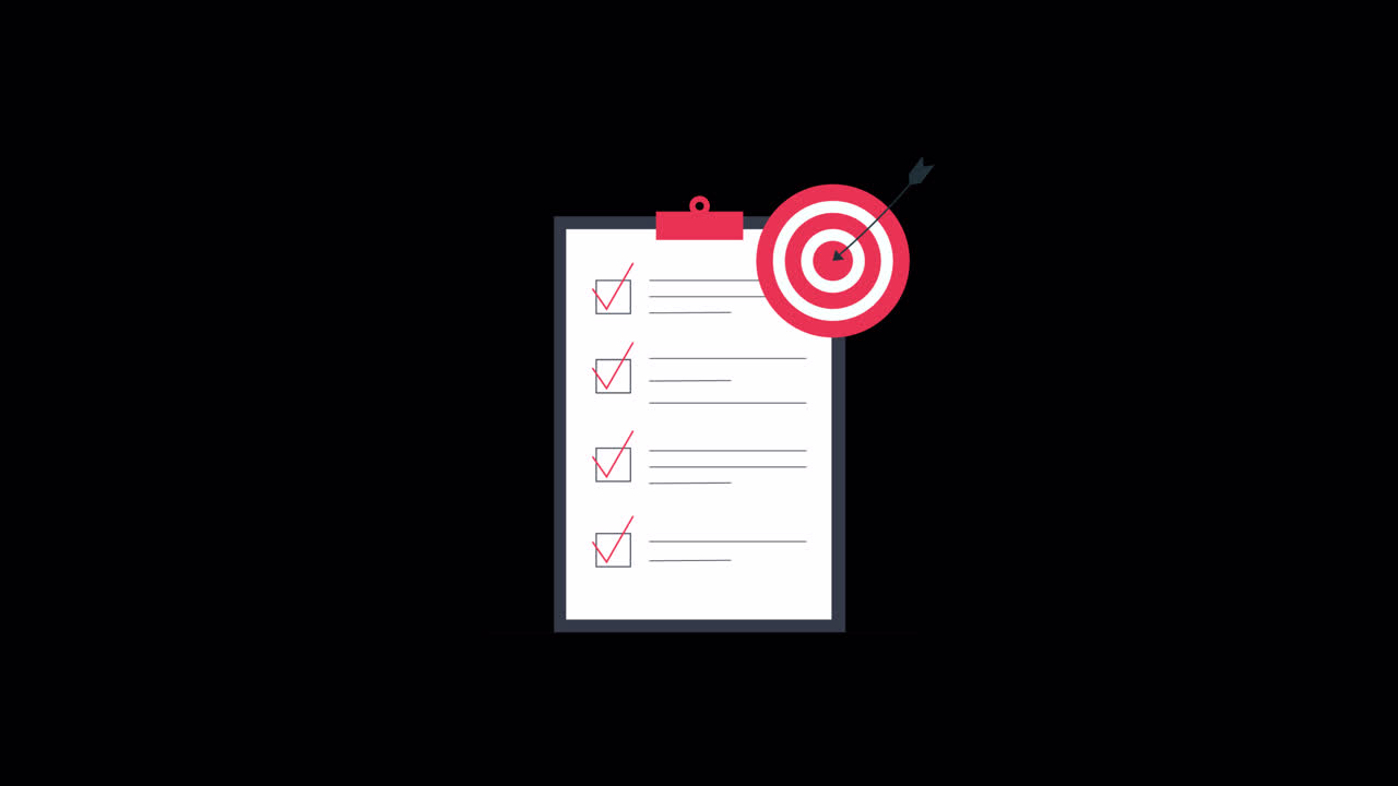 Checklist animata con freccia che colpisce il bersaglio e attività completate