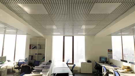 modern office interior with grid ceiling