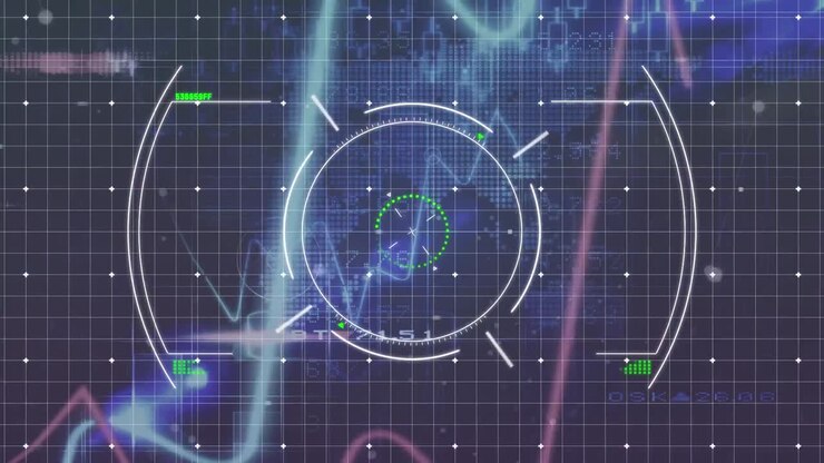 Animation of data processing over blue background