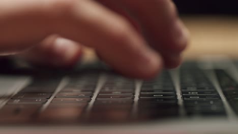 Extreme probe close-up on businessman hands typing on laptop keyboard