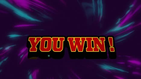 digital animation of you win text banner against blue and purple digital waves on black background