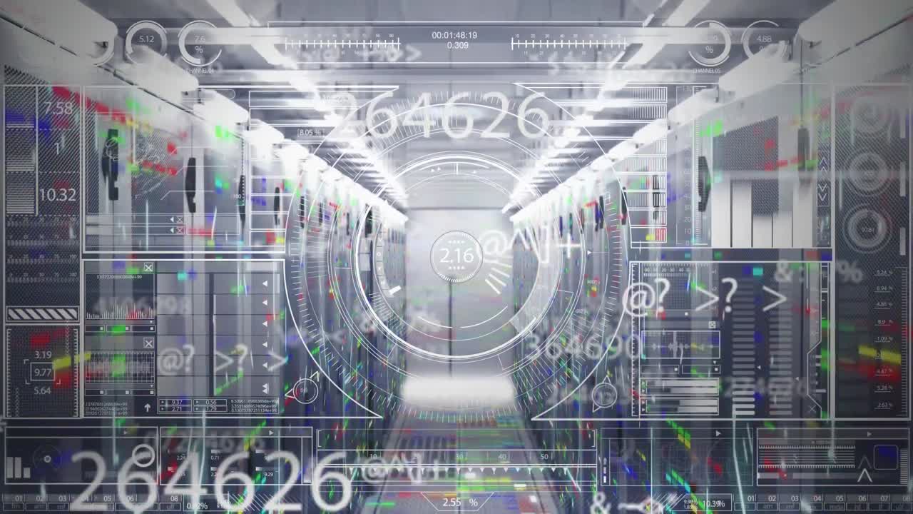 컴퓨터 서버를 통해 데이터 처리 및 범위 스캐닝의 애니메이션