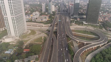 aerial shoot from top highway road jakarta indonesia