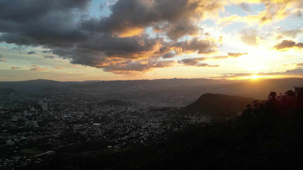 Sunset in Tegucigalpa, capital of Honduras, aerial view, Latin America
