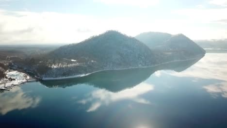 aerial view of lake shikotsu in hokkaido japan