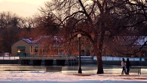 Women-walking-in-park-against-a-background-of-warm-light