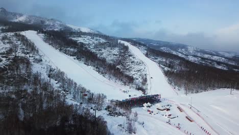 aerial view of a snowy ski resort