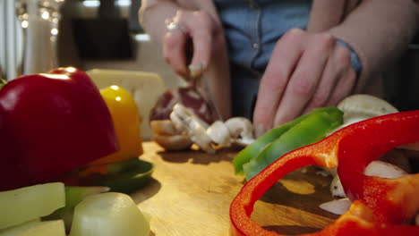 preparing food with vegetables and salami
